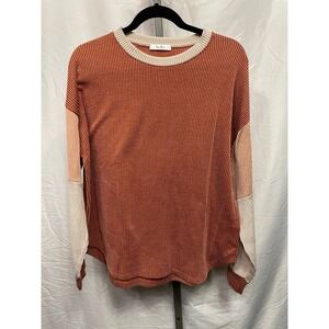 Tres Bien Striped Waffle Knit Color Block Long Sleeve Top Women's Large